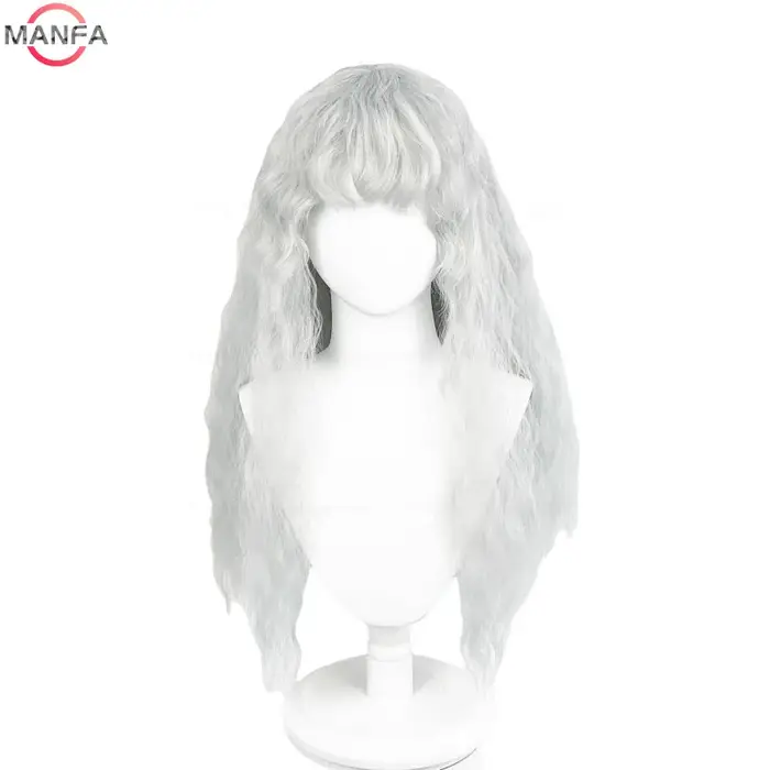 Griffith Cosplay perruque gris clair bouclés ondulés longs résistant à la chaleur perruques de cheve