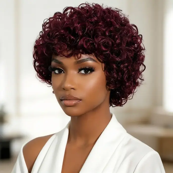 Perruques en cheveux humains bouclés pour femmes, perruque courte afro bouclée de 6 pouces avec fran