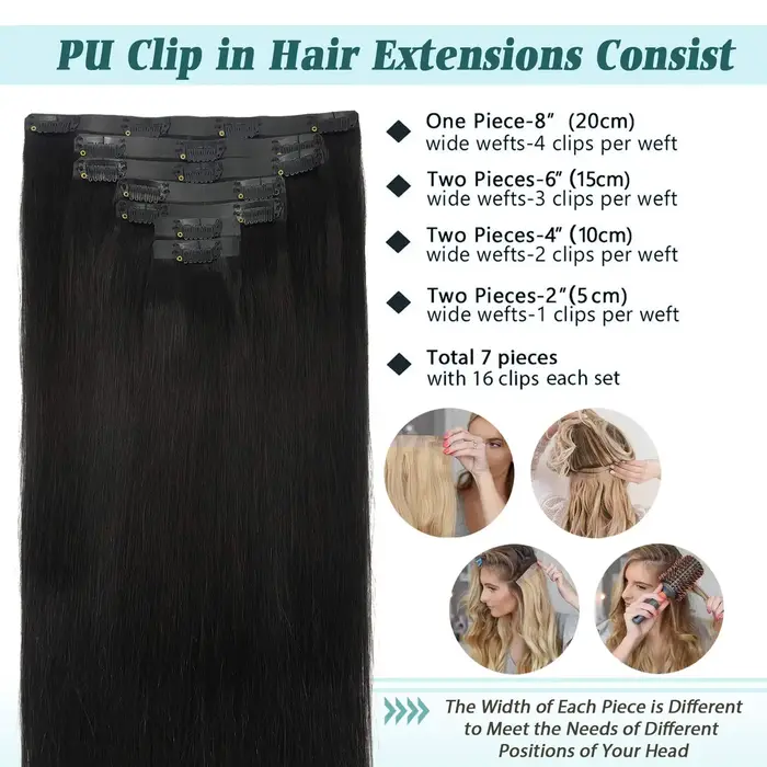 Extensions de cheveux humains à clipser en PU