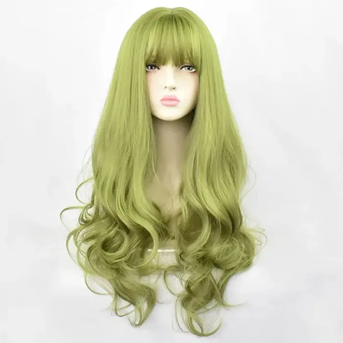MSIWIGS Perruque synthétique verte avec frange