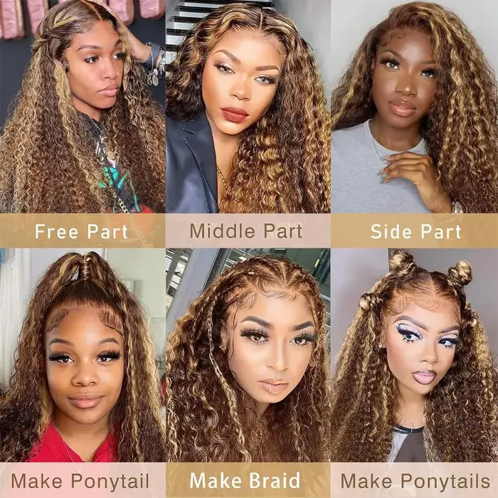 P4/27 mettre en évidence perruque cheveux humains 250% 300% 13X6 vague profonde bouclés miel blond dentelle frontale