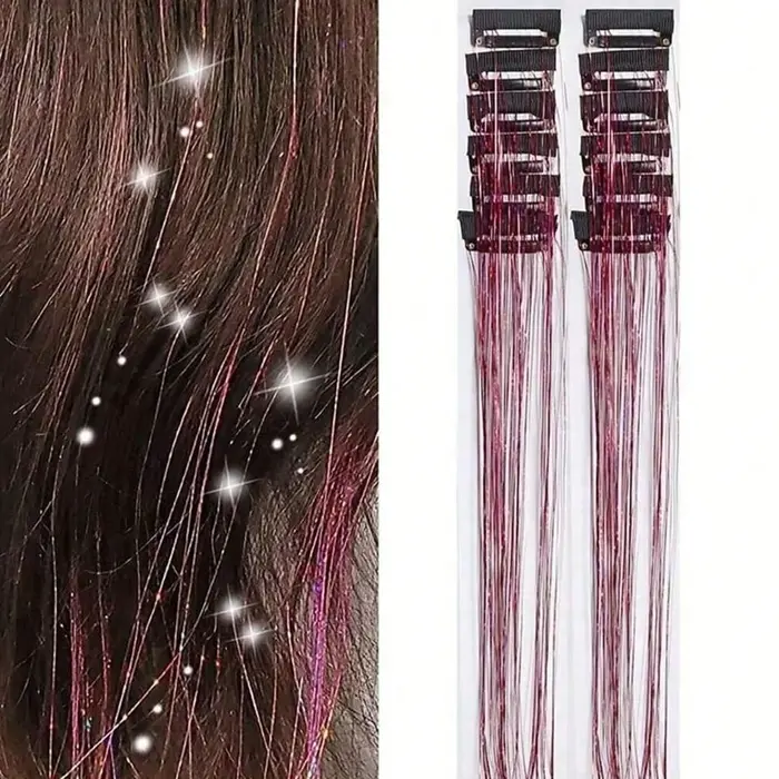 Extensions de cheveux synthétiques à clipser, 19.7 pouces, 12 pièces, accessoires de cheveux scintil