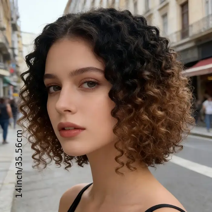 Perruques synthétiques courtes bouclées pour femmes - Style, boucles fines, fausse dentelle frontale