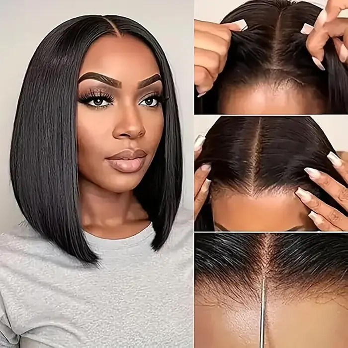 Perruque Bob sans colle en cheveux humains, perruques courtes Bob à porter directement pour femmes, 