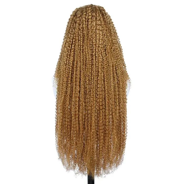 Perruques avant en dentelle 13x4 blond miel bouclés crépus # 27 perruques de cheveux humains crépus