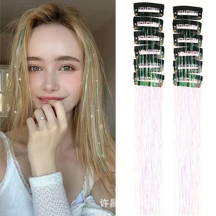12 pièces cheveux synthétiques Tinsel 20 pouces pince en paillettes Tinsel pince à cheveux dans les