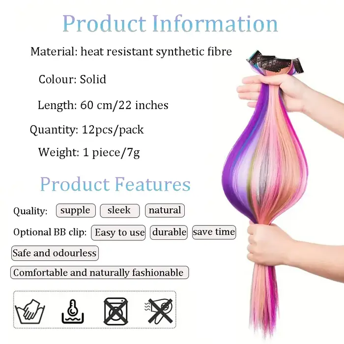 22 pouces 12 pièces/paquet couleur fête synthétique pince dans les Extensions de cheveux pour les fi
