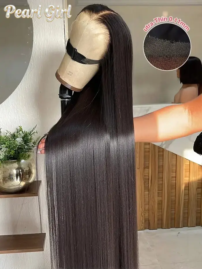 Perruques en cheveux humains lisses, sans colle, avec dentelle HD 13x6, perruques frontales brésilie