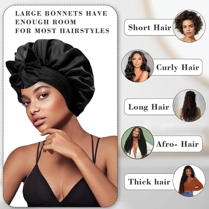 Bonnet de nuit en satin pour femmes, confortable, respirant, doux, pour cheveux bouclés, avec large 