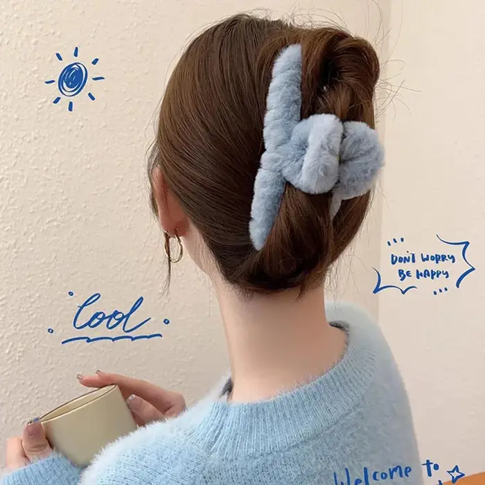 Nouvelle pince à cheveux croisée colorée et moelleuse pour femmes et filles