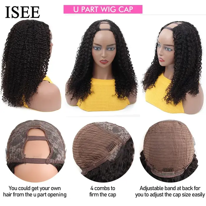 Perruques mongoles crépues bouclées en U pour femmes, cheveux 100% naturels bouclés, densité 180%, e