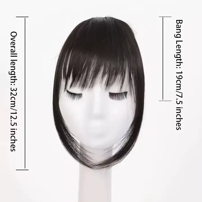 Frange synthétique à clipser, coupe effilée avec pattes de cheveux, brun foncé, aspect naturel pour 