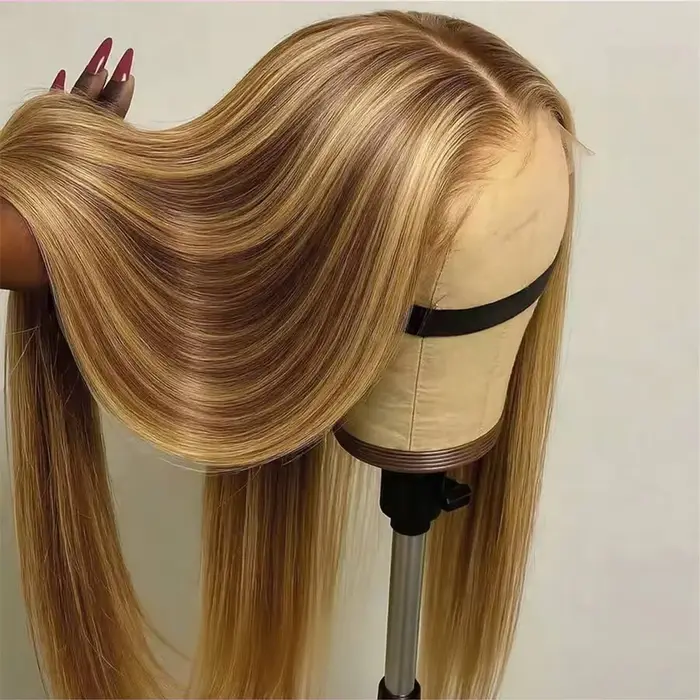 180% P4/27 Ombre brun mettre en évidence droite perruque de cheveux humains 100% cheveux humains 13x