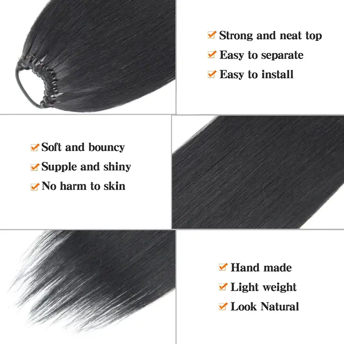 Extensions synthétiques queue de cheval 24 pouces, postiche tressée naturelle noire, postiche longue