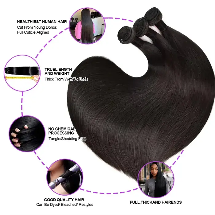Extensions de cheveux humains brésiliens lisses en lots