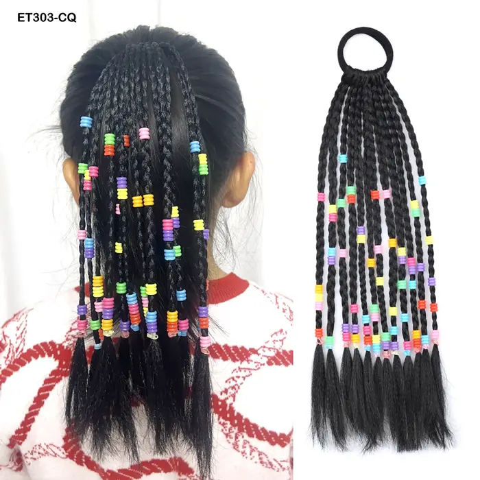 Extensions de cheveux synthétiques tressées en queue de cheval pour filles