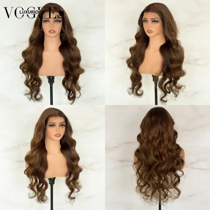LUX VOGUE 200% noyer brun vague de corps 100% cheveux humains 13x 6/5x5 sans colle mise à niveau Transparent pré-coupé