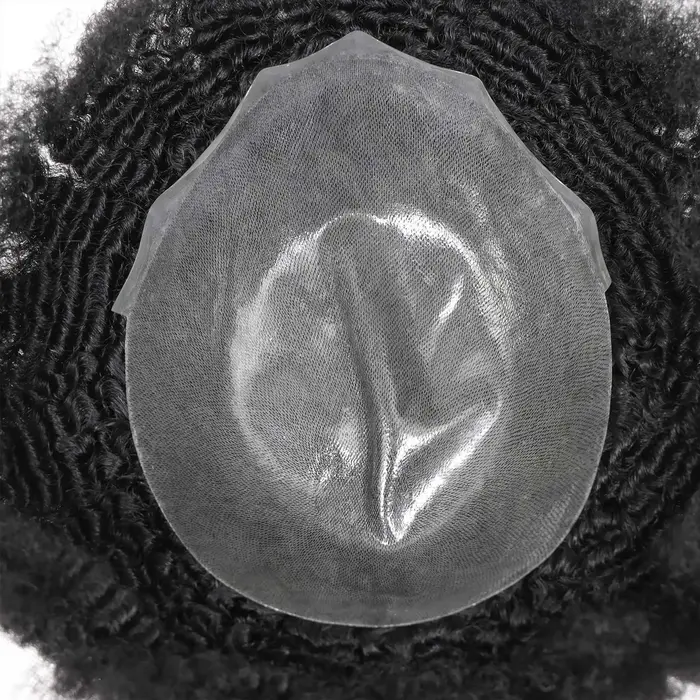 Afro toupet pour hommes peau mince système de remplacement de cheveux humains