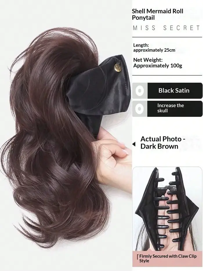 Extensions de queue de cheval ondulées avec accessoires noirs, perruque synthétique à pince pour fem