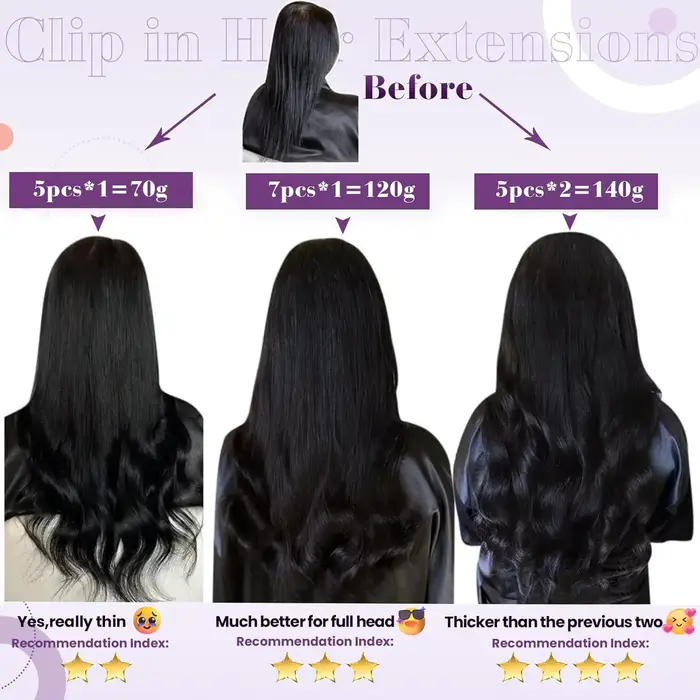 LaaTyo-Extensions de cheveux brésiliens Remy à clip