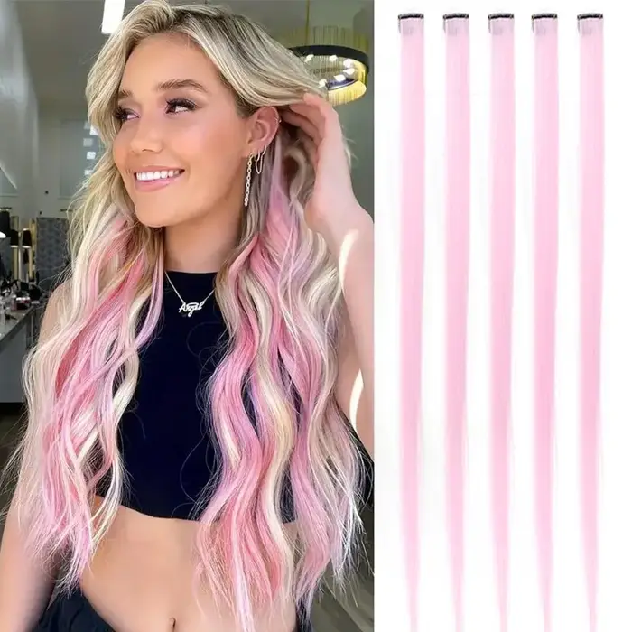 Extensions de cheveux synthétiques colorées à Clip Long de 22 pouces