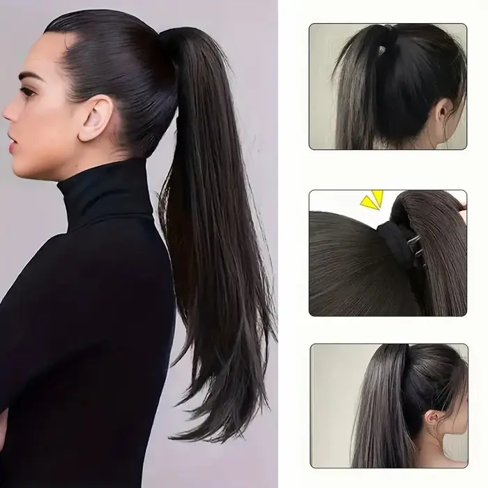 Extensions capillaires synthétiques longues et lisses de 16 pouces/20 pouces, postiche noire pour fe