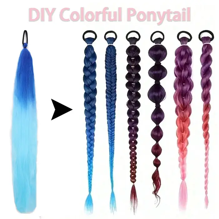 Extension de queue de cheval colorée synthétique 2 pièces postiche longue droite bricolage