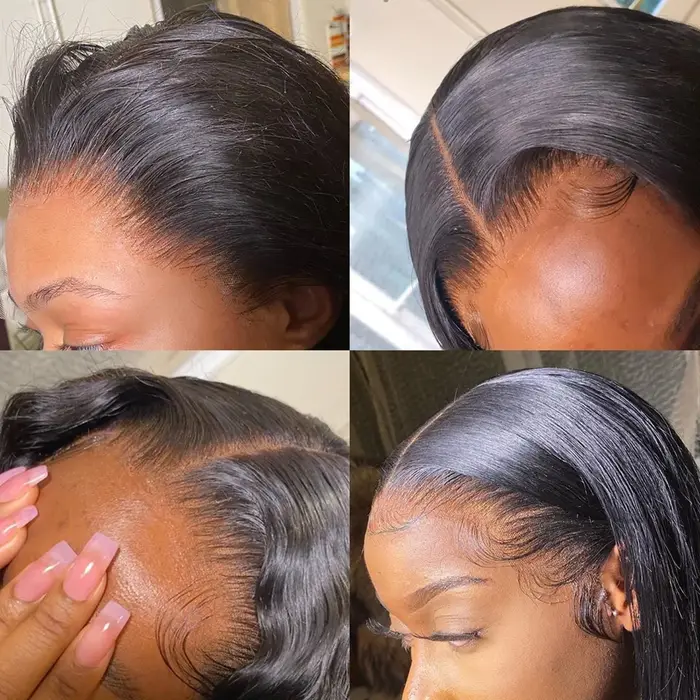 Extensions de cheveux humains lisses en lots de 12 à 32 pouces avec frontal en dentelle 13x4, tissag