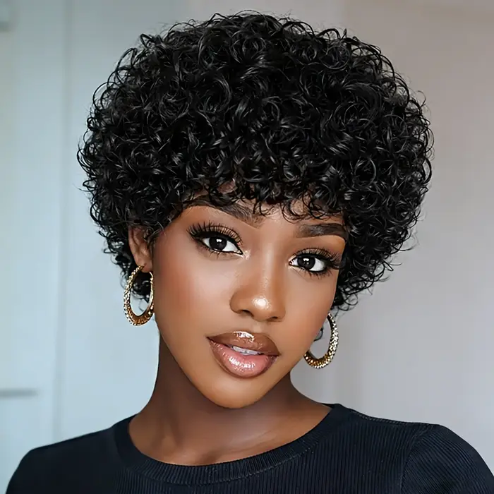 Perruque courte coupe pixie en cheveux humains