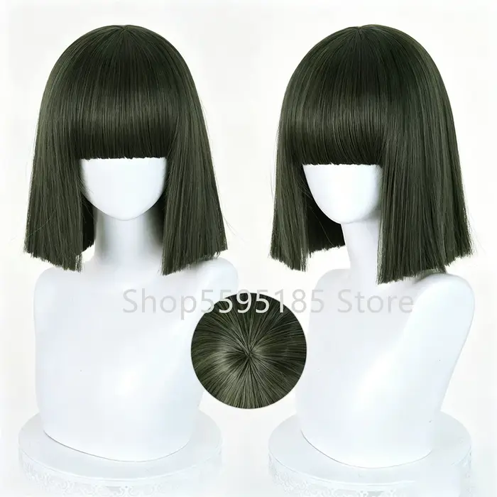 Perruque de cosplay Anime Haku, vert armée, courte et droite, en cheveux synthétiques résistants, effet ondulé, velours, pour Halloween et jeux de rôle
