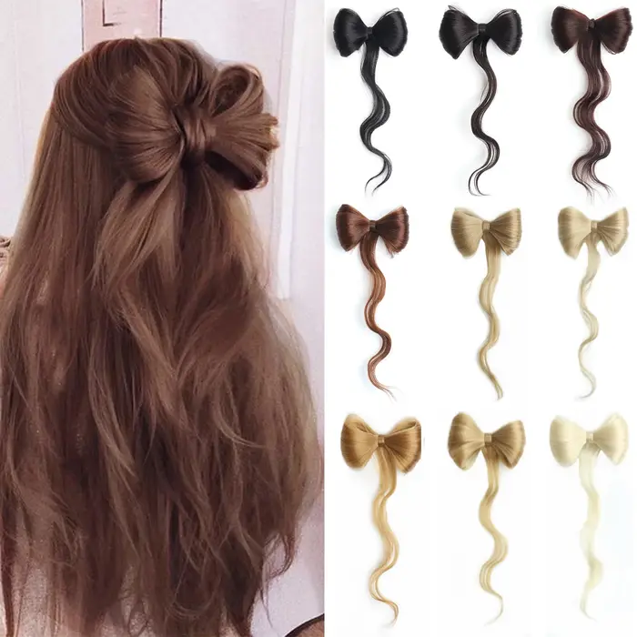 Extensions capillaires synthétiques en forme de pince à griffes avec nœud papillon