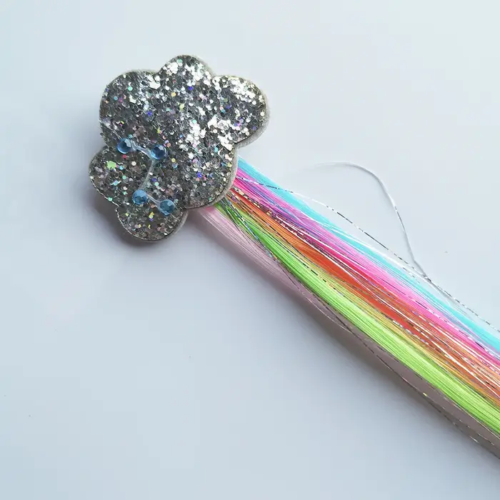 Extensions de cheveux bouclés à clips, postiches de couleur arc-en-ciel avec nœuds crocodile mignons
