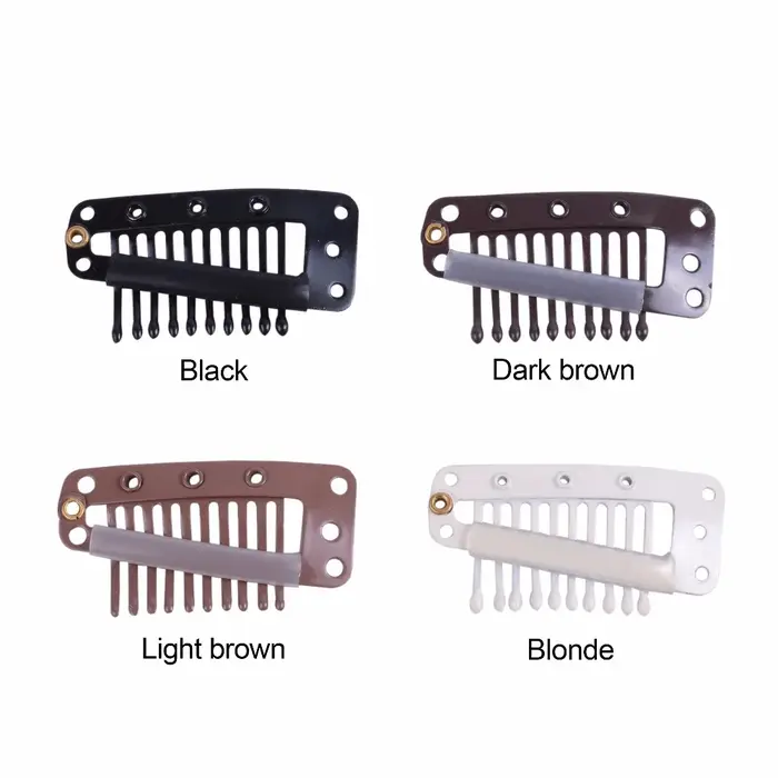 Perruques pinces à cheveux 100 pièces 36mm 10 dents Clips à pression avec dos en silicone pour Exten
