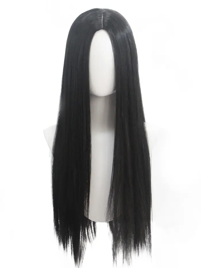 QQXCAIW – perruque synthétique longue et lisse noire avec personnage de film de la famille Addams