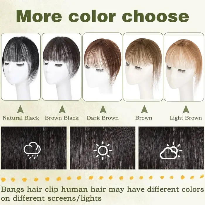 Clips en frange vrais cheveux humains 3D 360 ° Cover Air Bangs – postiches légères pour femmes