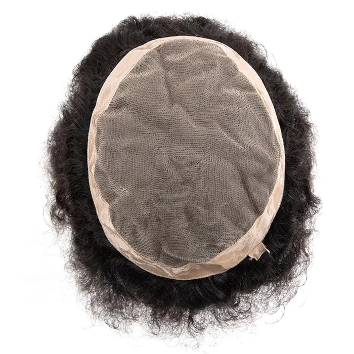 Prothèse capillaire homme bouclée en cheveux humains indiens Remy