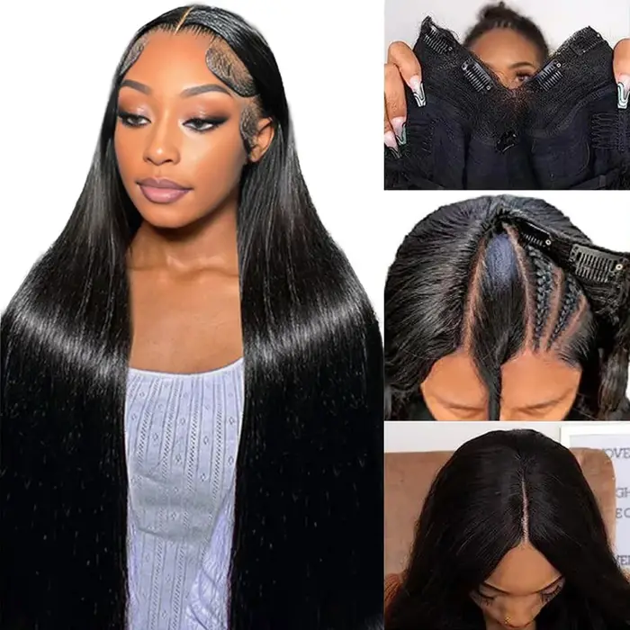 Perruques en cheveux humains lisses en forme de V