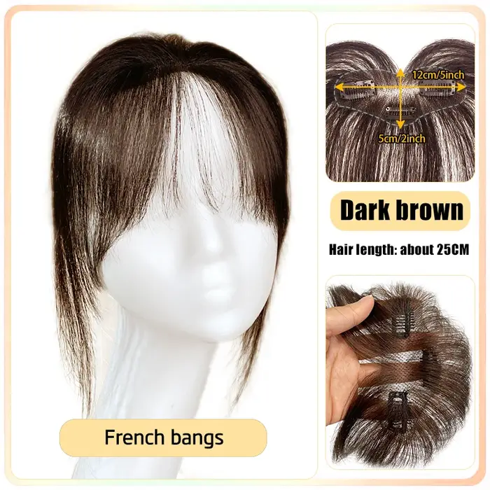 Extension de Cheveux 100% Naturels Gris avec Frange Française 3D