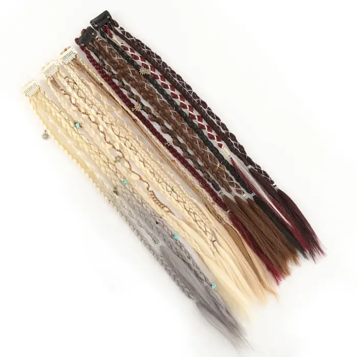 Perruque avec 4 petites tresses et extensions de cheveux pour femmes
