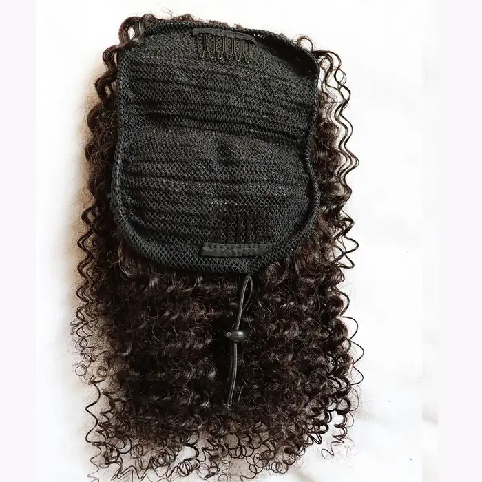 Extensions de cheveux humains dessiner des queues de cheval Jerry Afro crépus bouclés vierge pince