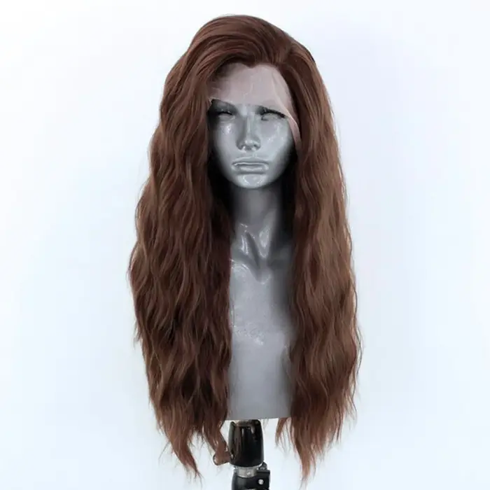 AIMEYA perruque Lace Front Wig synthétique longue ondulée perruque de cheveux bruns synthétiques per