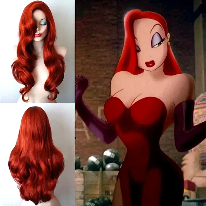Perruque de cosplay synthétique longue bouclée rouge de 26 pouces