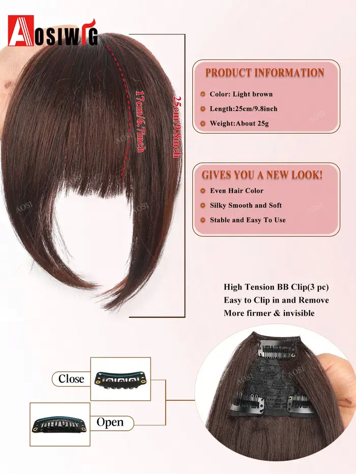 Extensions de cheveux synthétiques Yaki lisses avec frange épaisse pour femmes