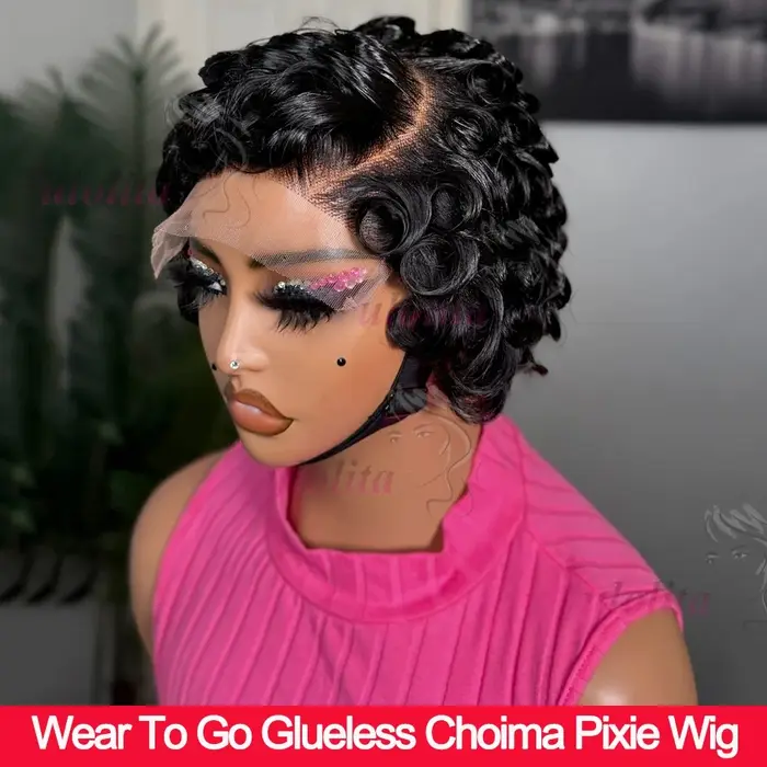 Perruque courte bouclée Chioma, coupe pixie, 13x4 HD, perruque frontale complète, cheveux humains, p