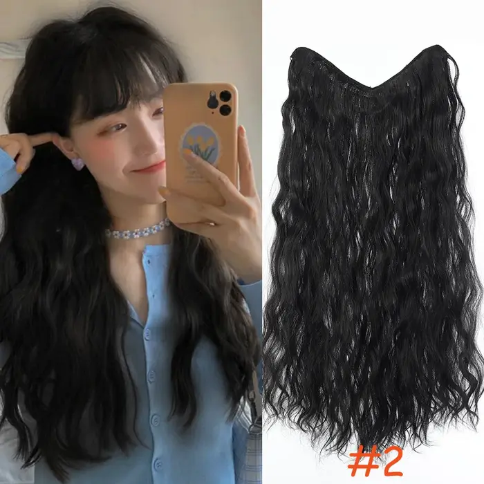 Extensions de cheveux synthétiques à clips, perruque en forme de U, ondulée naturelle, pour femmes, 