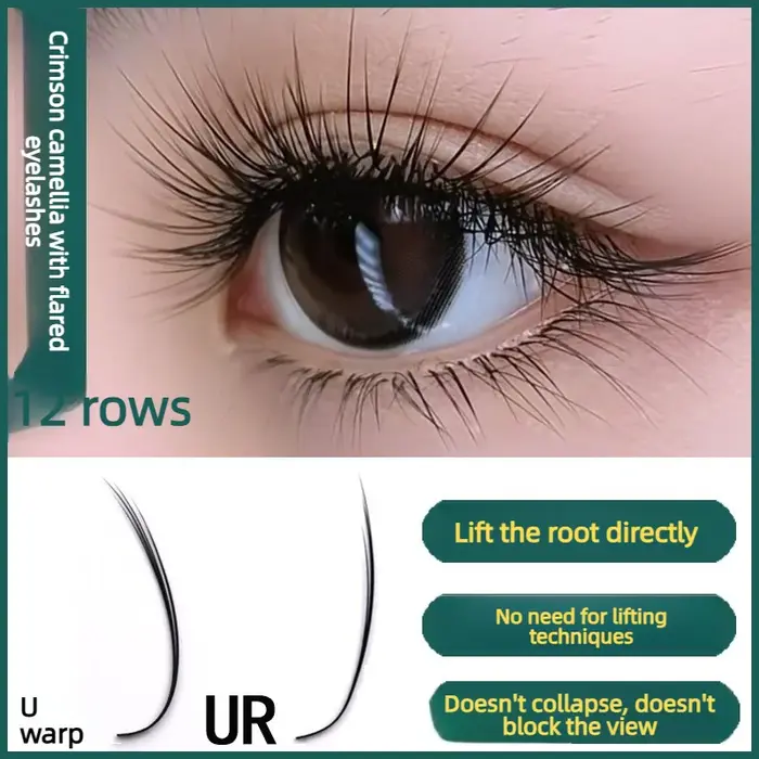 Cils en U Camellia avec adhésif, cils greffés UR, extensions de cils naturels et doux de 0,07 mm