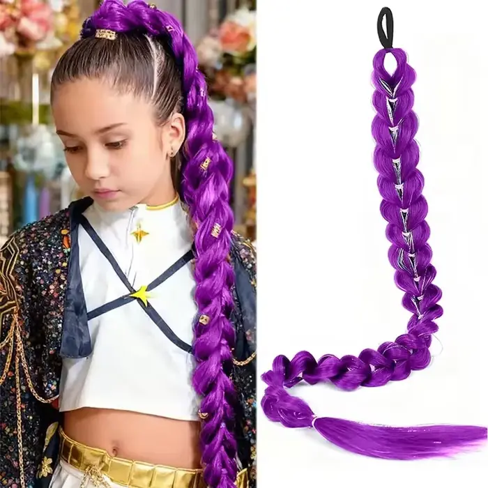 Perruque tressée violette synthétique extra longue de 32 po | Métallique chatoyant | Postiche de costume de Noël pou