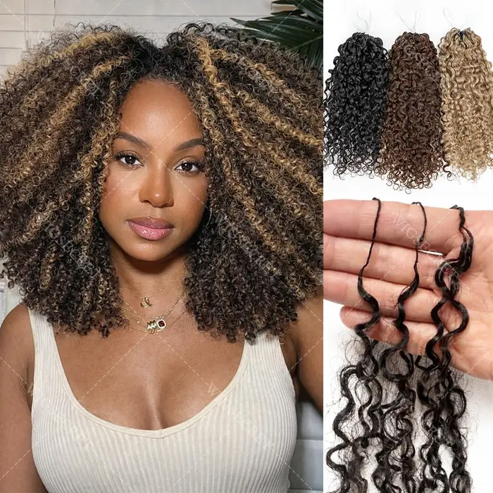 Extensions de cheveux humains bouclés crépus blond miel pour tressage