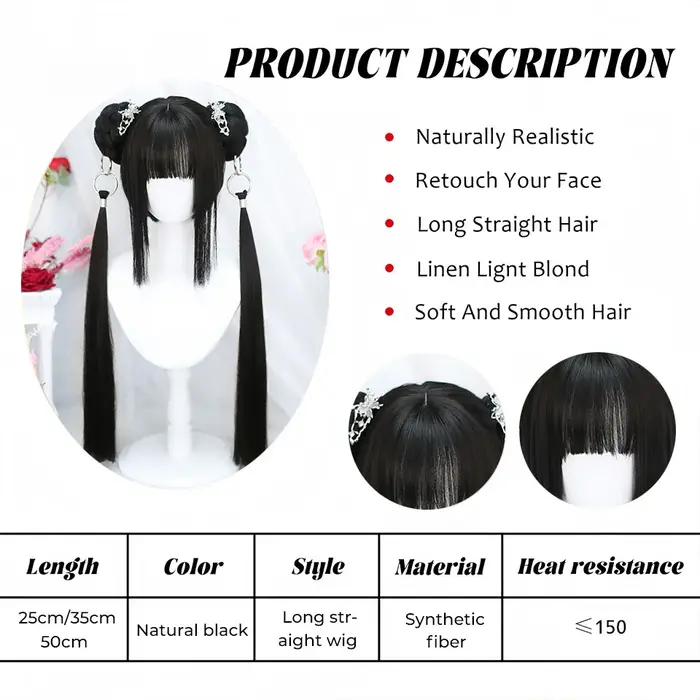 OLACARE perruque synthétique courte droite avec longue queue de cheval Hairbun Lolita Cosplay fête Harajuku