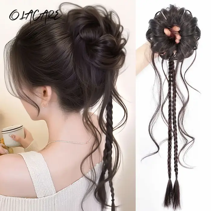 Chignon synthétique Y2K tressé, bandeau élastique bouclé, chouchou, faux cheveux pour femmes, épingl